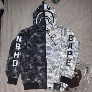 bape jacket black and white